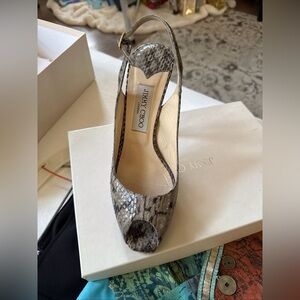 Jimmy choo 8.5 platform sling backs in grey snakeskin